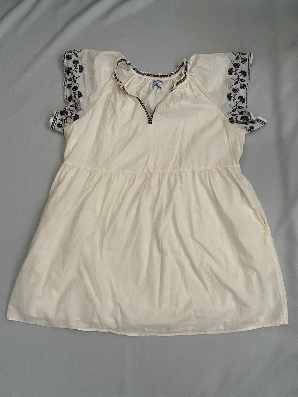 Old Navy Embroidered Cotton Mini Swing Dress Cream Short Sleeve Size XL